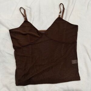 brown mesh cami top with adjustable straps